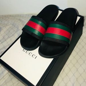 Gucci Men’s 100% Authentic Web Stripe Slides